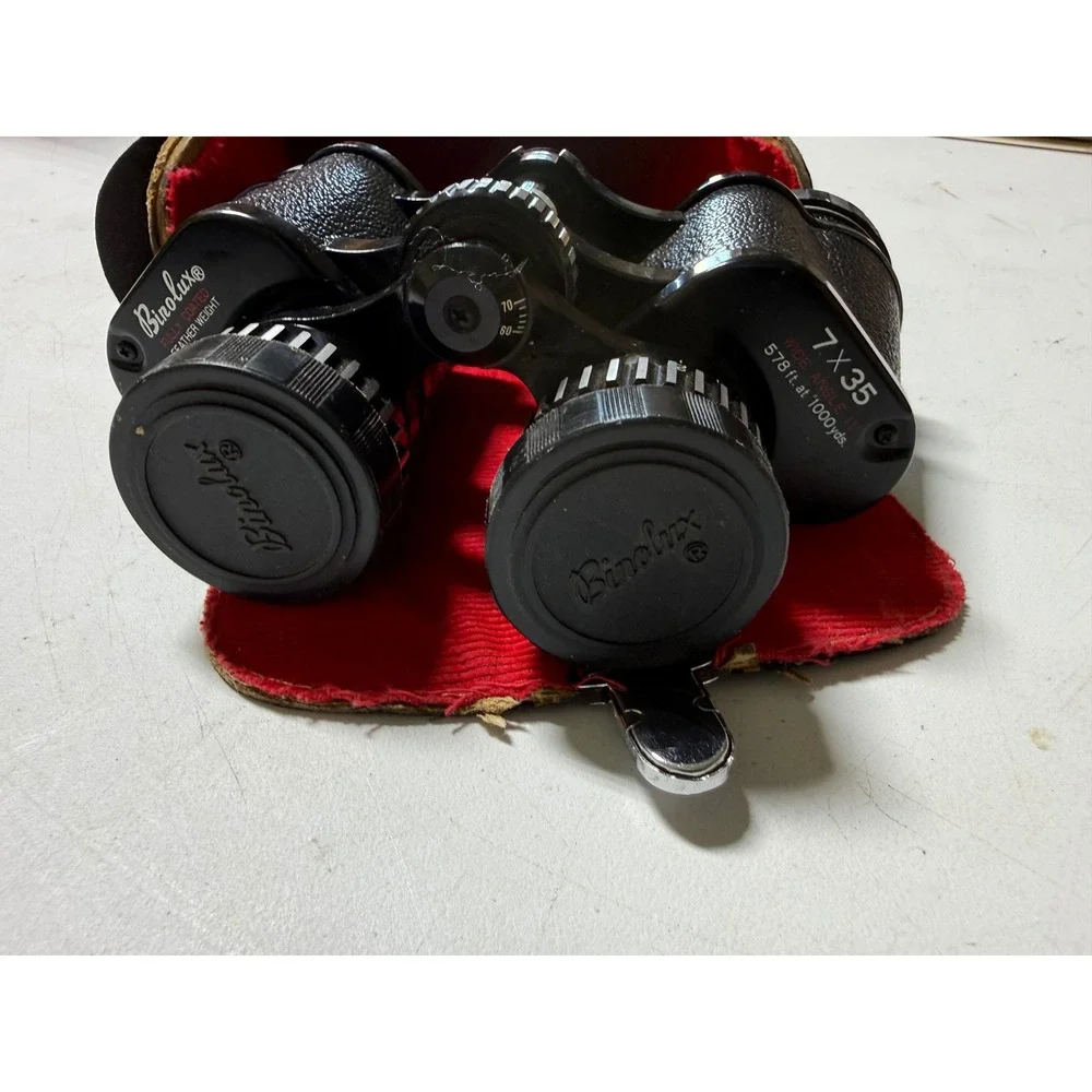 Vtg Binolux 7x35 Wide Angle II Binoculars Feather Weight Fully Coated Japan Case